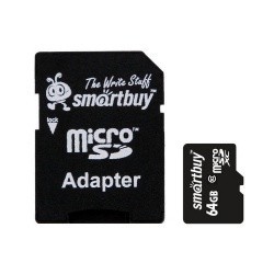 Карта памяти Smartbuy MicroSDHC 64Gb Class 10 (с адаптером SD)